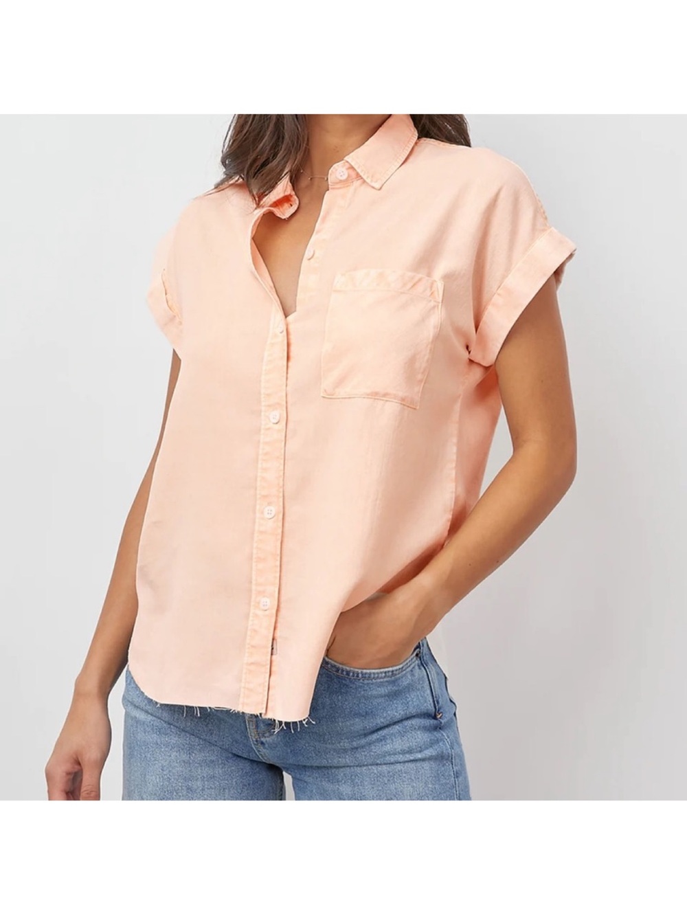 RAILS Women's Acid Wash Peach Short-Sleeve Linen Blend Button-Front Shirt